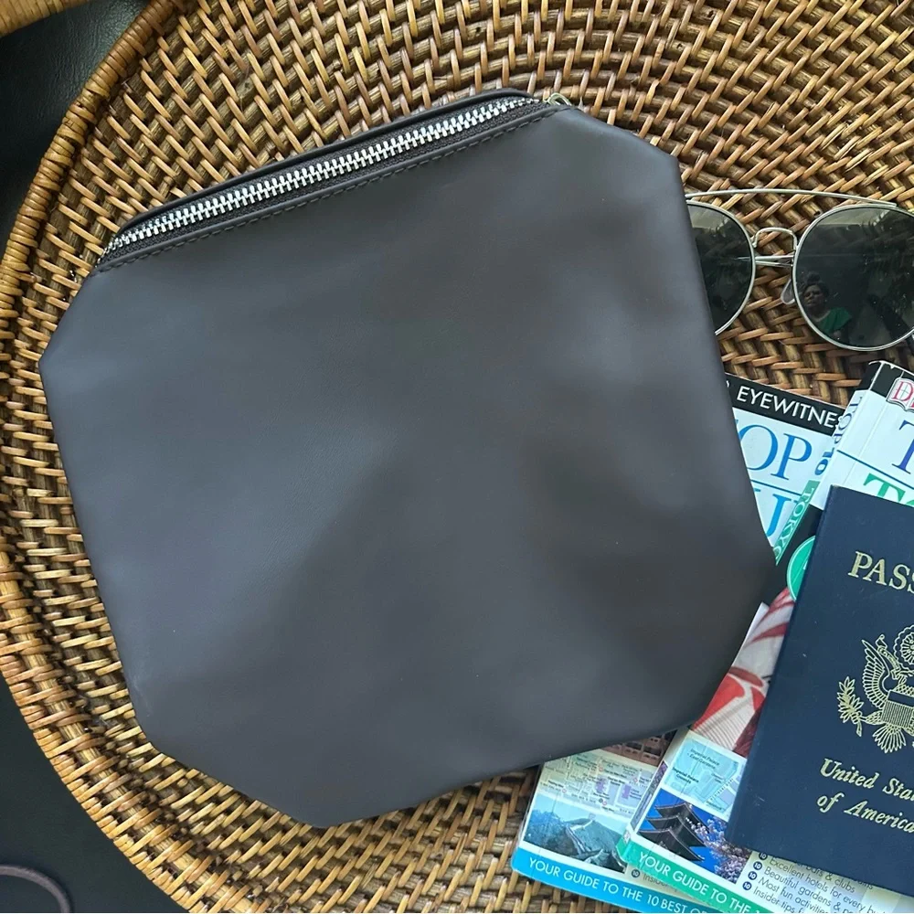 DOLCE & GABBANA Beauty Chocolate Brown Vegan Leather Zip Pocket Cosmetic Pouch